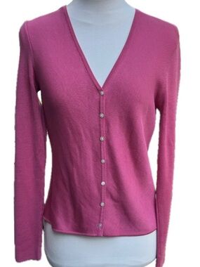 Harold's 100% Silk Pink V-Neck Button-Up Slim Knit Sweater